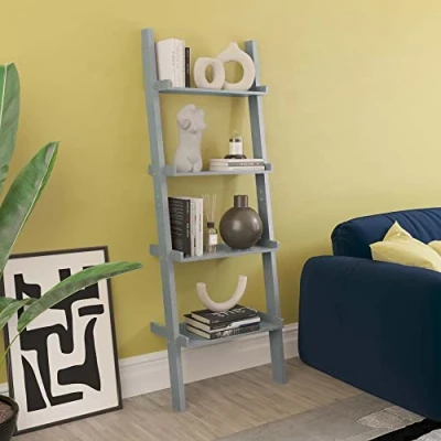 Image of Vida Designs York 4 Tier Ladder Bookcase, Gray, 33 cm D x 56 W 154 H