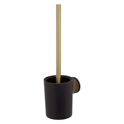 Image of Tiger Tune Toilet Brush and Holder, No Drilling Required Thanks to 3M Self Adhesive Backing System, Optional Mounting with Screws Plugs, Brass Brushed, Black, 9.6 x 38.2 12.1 cm