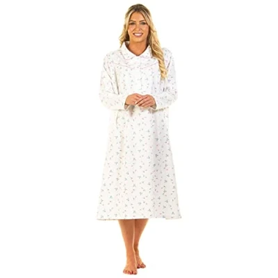 Image of Undercover Ladies Floral Flannel Brushed Cotton Nightdress 1002 Ivory 14 16