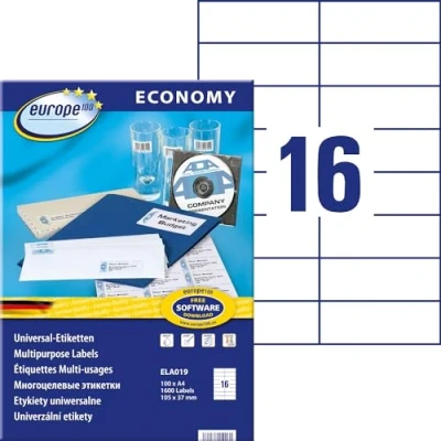 Image of Avery Zweckform ELA019 e100 Printer Labels, 105 x 37.1 mm, 100 Sheets Laser Copy Inkjet