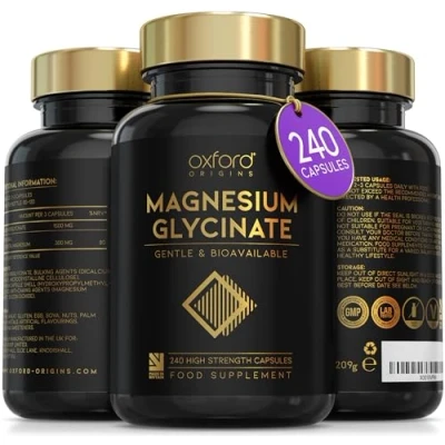 Image of Advanced Magnesium Glycinate 1500mg High Strength 240 Capsules Bioavailable Supplements for women and men Chelated Bisglycinate Complex Providing 300mg Elemental Made in UK