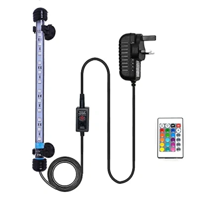 Image of VARMHUS Submersible LED Aquarium Light, 28 cm Underwater Fish Lamp Waterproof Lighting for Tank with Remote Control (RGB Color)