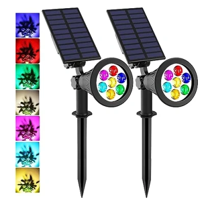 Image of T SUNUS LED Solar Spotlights, 7 Color Changing Garden Lights,Security Lighting, Path Lights,Christmas Landscape Light for Patio,Lawn,Tree,Yard, (2Pack)