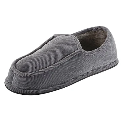 Image of Mens Cord Full Slippers with Soft Faux Fur Lining &amp; Non Slip Sole Grey, UK 11