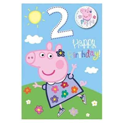 Image of Peppa Pig Girl Age 2 Birthday Card with Badge, Multi Colour, 145 x 200mm, PG002
