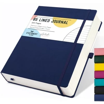 Image of STATIONERY ISLAND B5 Lined Notebook, Journal Hardcover with 100gsm Premium Thick Paper, 320 Pages Hardback Ruled Notebook for Writing, Working, Study, Planning, Diary