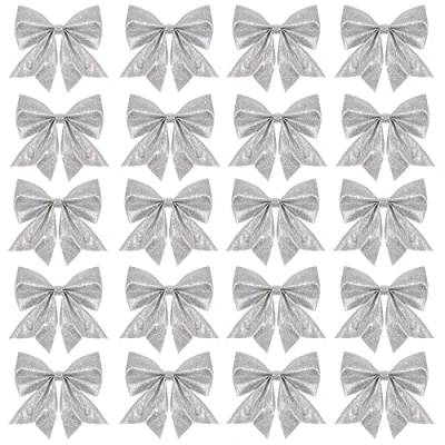 Image of SULOLI Christmas Tree Bows,20PCS Silver Bows for Decorations