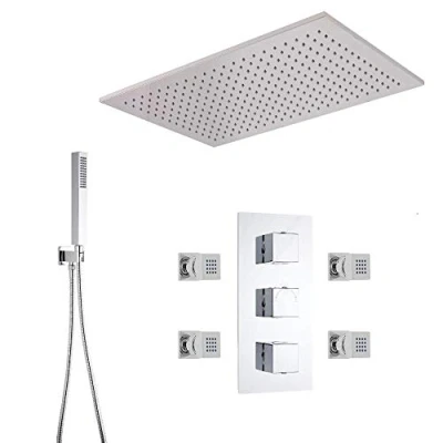 Image of Milano Arvo Thermostatic Mixer Valve Ceiling Mounted Shower Head Handset Body Jets Chrome