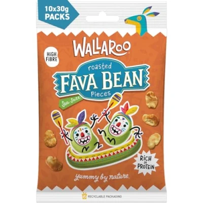 Image of WALLAROO Roasted Fava Bean Pieces Sea Salt High Protein Snack Multipack 10x30g