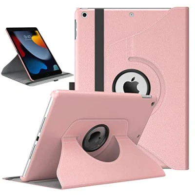 Image of TiMOVO Case for New iPad 9th Generation 2021/8th Gen 2020/7th 2019, 360 Degree Rotating Stand Protective Cover, Smart Swivel with Auto Sleep/Wake Fit 10.2 inch Rose Gold