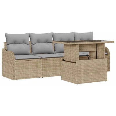 Image of vidaXL 5 Piece Garden Sofa Set with Cushions Beige Poly Rattan