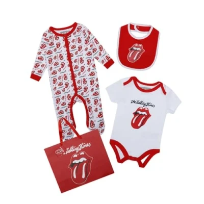 Image of Amplified Baby The Rolling Stones Babygrow Set (Pack of 3) (0 3 Months) (White/Red)