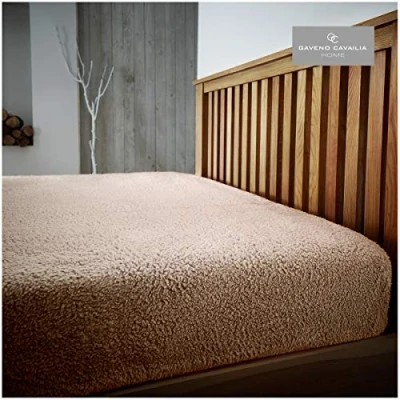 Image of Gaveno Cavailia Luxury Teddy Plain Fitted, Easy Care Soft Linen Thermal Warm Fluffy Bed Sheet, Double size, Mink, Polyester