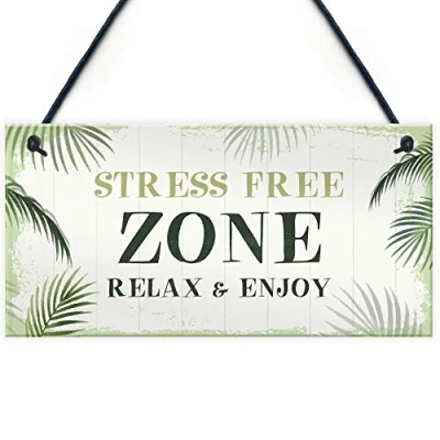 Image of RED OCEAN Shabby Chic Stress Free Zone Sign Hot Tub Plaque Garden Shed Summer House