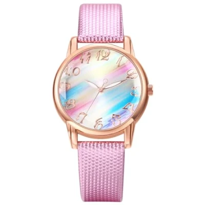 Image of JewelryWe Womens Bohemia Leather Watch: Analog Quartz Bling Rainbow Round Dial Wrist Watch School Office Party