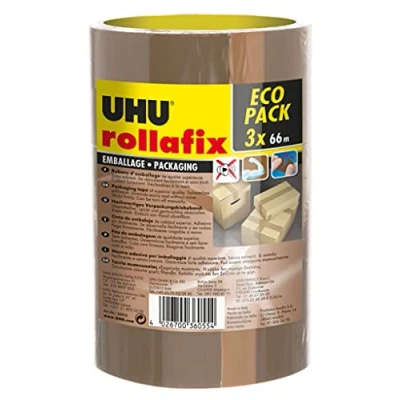Image of UHU Rollafix Packaging Tape Brown 3 x 66m 50mm
