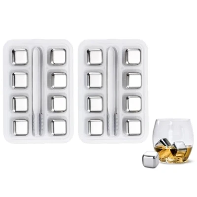 Image of Abiyou 16PCS Stainless Steel Ice Cubes, Reusable Whiskey Cubes Stone for Drinks, Cube Rocks, Chilling Whisky,Brandy,Rum,Beer,Vodka,Liqueur(Silvery)