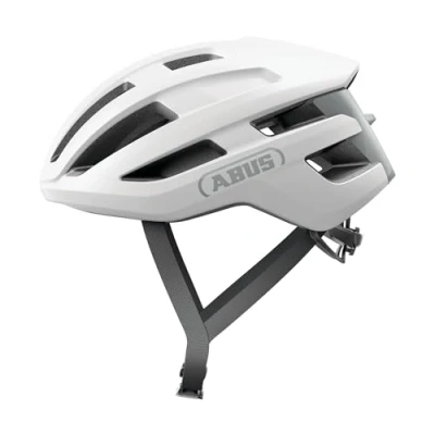 Image of ABUS PowerDome road bike helmet lightweight with clever ventilation system and aerodynamic profile Made in Italy for men women white, size S
