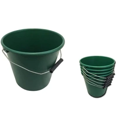 Image of KetoPlastics PACK OF 3 GREEN PLASTIC CALF FEED BUCKETS, HEAVY DUTY WITH METAL HANDLE
