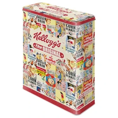 Image of Kellogg&#039;s Collage Storage Tin/XL 8 x 19 26 CM Great CAN in Retro Nostalgia Design