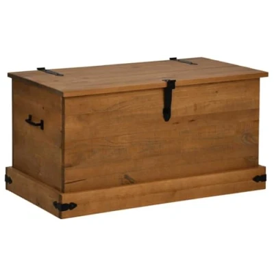 Image of vidaXL Solid Wood Storage Chest/Trunk Pine 91x48x47 cm Metal Handles Honey Brown Finish Versatile Coffee Table/Side Table Ample