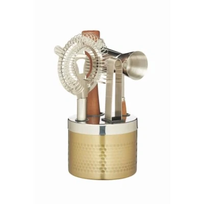 Image of BarCraft Five Piece Hammered Brass Finish Cocktail Tool Set