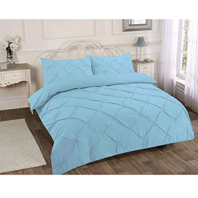 Image of Duvet Cover Set Plain Pintuck Polycotton Bedding (Aqua, King)