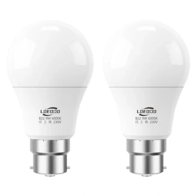 Image of LOEODO B22 Bayonet LED Bulbs 60W Equivalent, 9W Light Bulb, 806 Lumens, 6000K Cool White, Energy Saver Non Dimmable, Pack of 2