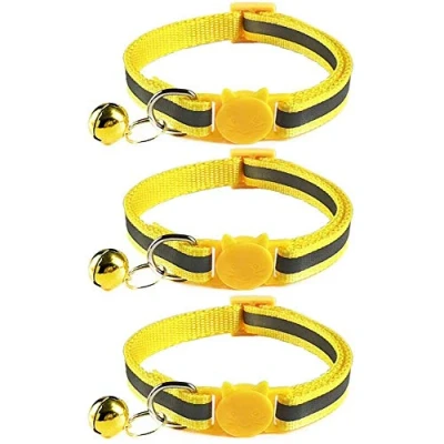 Image of Tafeiya 3x Reflective Design Adjustable Cat Collars More Safety Quick Release Buckle with Bell (Yellow)