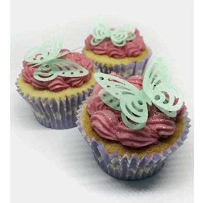 Image of 24 Beautiful 3D Pale Green Edible Wafer Paper Butterfly Cake Toppers Decorations