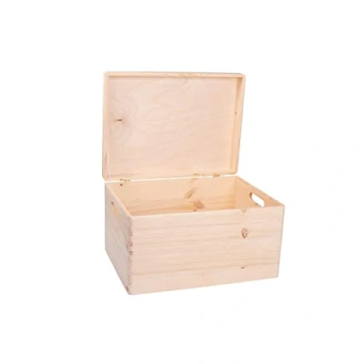 Image of DECOCRAFT Unfinished Wood Box With Lid And Handles For Storage, Decoration, Organisation, Large Natural Wooden Craftsmanship, Rustic Home Decor, 40 x 30 24 cm.