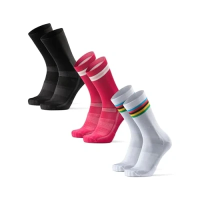 Image of DANISH ENDURANCE Performance Crew Cycling Socks, Cushioned Bike 3 Pack for Men and Women, Multicolour (1x Black, 1x Pink, White), 6 8