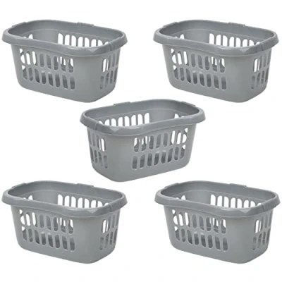 Image of Set of 5 60 Litre Silver Hipster Laundry Basket High Grade Plastic Washing Clothes Linen Storage Bin Tidy Household