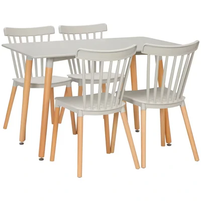 Image of HOMCOM 5 Piece Dining Table and Chairs Set, Kitchen for 4 People with Wood Legs Slat Back, Space Saving Small Spaces, Grey