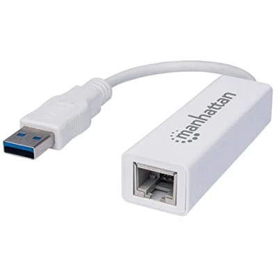 Image of Manhattan USB A Gigabit Network Adapter, White, 10/100/1000 Mbps Network, 3.0, Ethernet, RJ45, Three Year Warranty, Blister