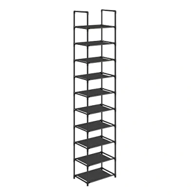 Image of SONGMICS 10 Tier Shoe Rack, Stand, Space Saving Storage, 33 x 173 cm, Metal Frame, Non Woven Fabric Shelves, for Hallway, Bedroom, Black LSR110B02