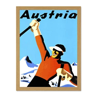 Image of Wee Blue Coo Travel Tourism Winter Sport Ski Snow Alpine Austria Art Large Framed Print Poster Wall Decor 18x24 inch