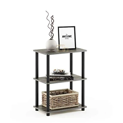 Image of Furinno Turn N Tube No Tool 3 Tier Storage Shelf, French Oak/Black