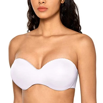 Image of DOBREVA Women&#039;s Strapless Push Up Bra Padded Underwire Boost Cups Multiway Bandeau White 38C