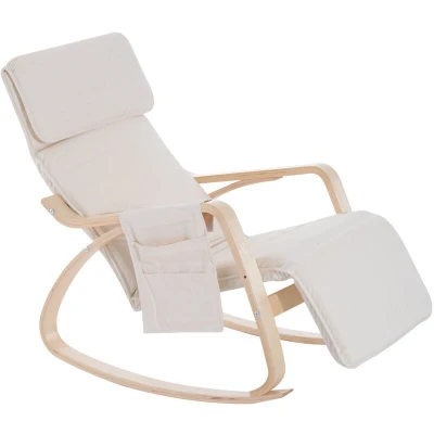 Image of HOMCOM Modern Rocking Lounge Chair Recliner with Adjustable Footrest, Cream White