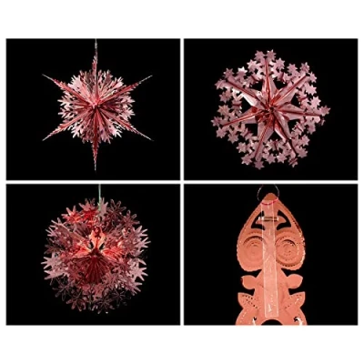 Image of Simply Products Set of 4 40cm Christmas Foil Ceiling Garland Hanging Xmas Decoration, Long Star, Snowflake, Star Ball &amp; (Rose Gold)