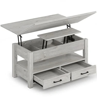 Image of Rolanstar Coffee Table Lift Top, Multi Function Convertible with Drawers and Hidden Compartment, Converts to Dining for Living Room, Home Office,Grey