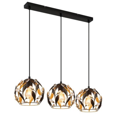 Image of Mika Bar Pendant Ceiling Light Matt Black 3x E27