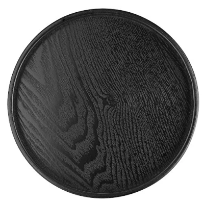 Image of ASHATA Wooden Serving Tea Tray, Anti Slip Waiter Tray Round Wood Coffee Snack Food Meals Eco Friendly Versatile Kitchen Black(24cm)