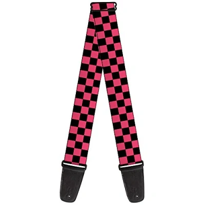 Image of Buckle Down Guitar Strap Checker Black Honeysuckle Red 2 Inches Wide