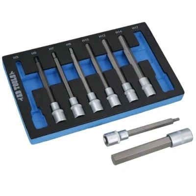 Image of 1/2&quot; Drive Allen Hex Key Sockets Extra Long 140mm 5mm 17mm 8pc Set