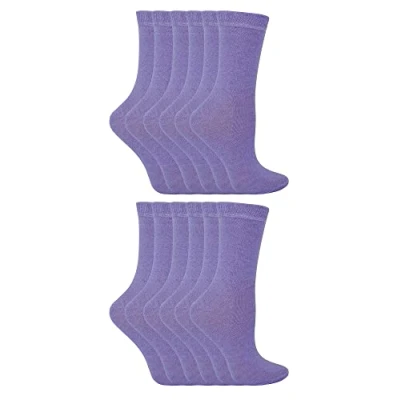 Image of 12 Pair Multipack Kids Cotton Colourful Casual Socks Sock Snob Plain Dress for Boys &amp; Girls (9 12, Lilac)