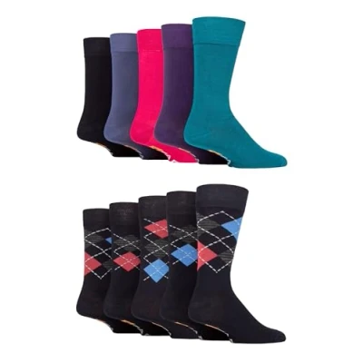 Image of Farah Mens Patterned Bamboo Socks Plain Classic Colourful Soft Breathable Cooling for Casual Wear or Suit 10 Pair Multipack Size 6 11 Jewel Argyle