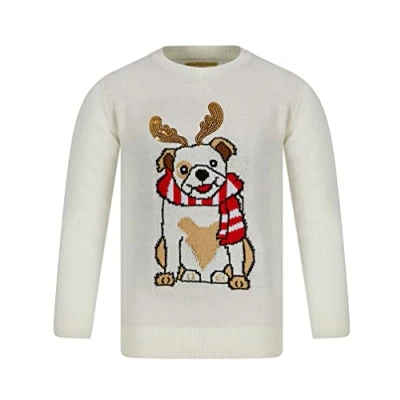 Image of Tokyo Laundry Girls Reindeer Dog Novelty Christmas Jumper Gardenia 7 8 Years