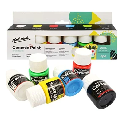 Image of MONT MARTE Ceramic Paint Set 6 pieces x 20ml Water resistant Colours Ideal Porcelain for painting Cups, Vases and Bowls